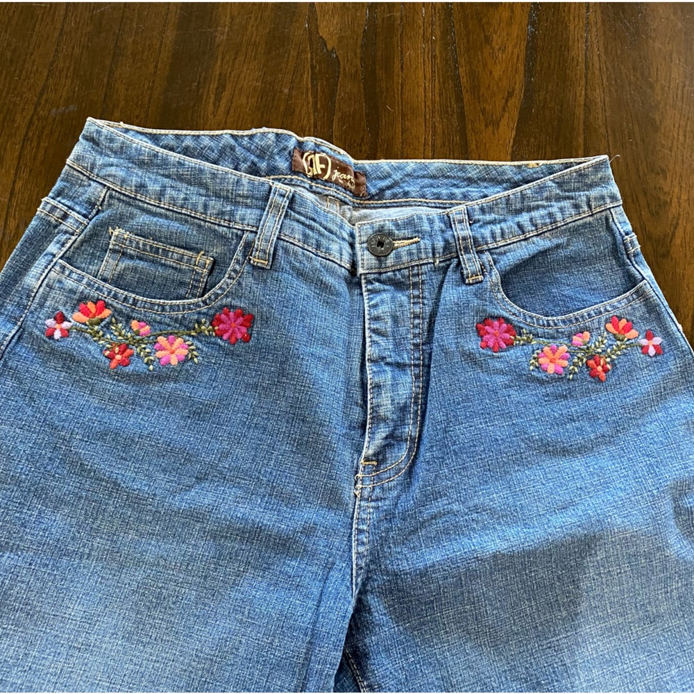 Flower Embroidered Wide Leg Jeans